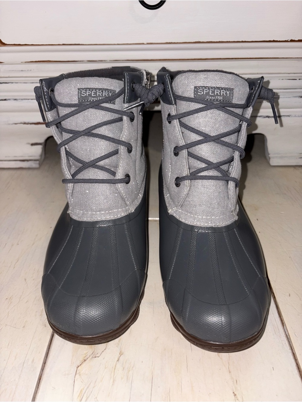 Sperry Gray Waterproof Lace-Up Rain Boots